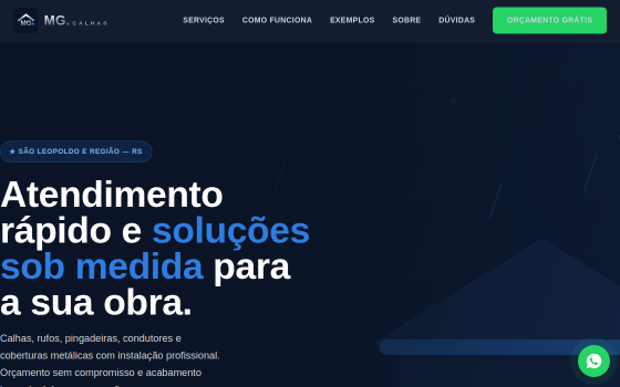 Exemplo de site para empresa de calhas e funilaria